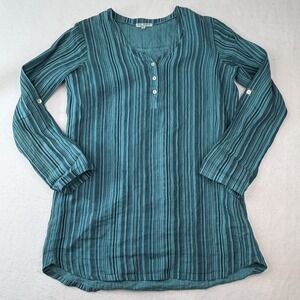 Boho Natural M Womens Linen Lagenlook Longsleeve Striped Hippie Russ Behrens